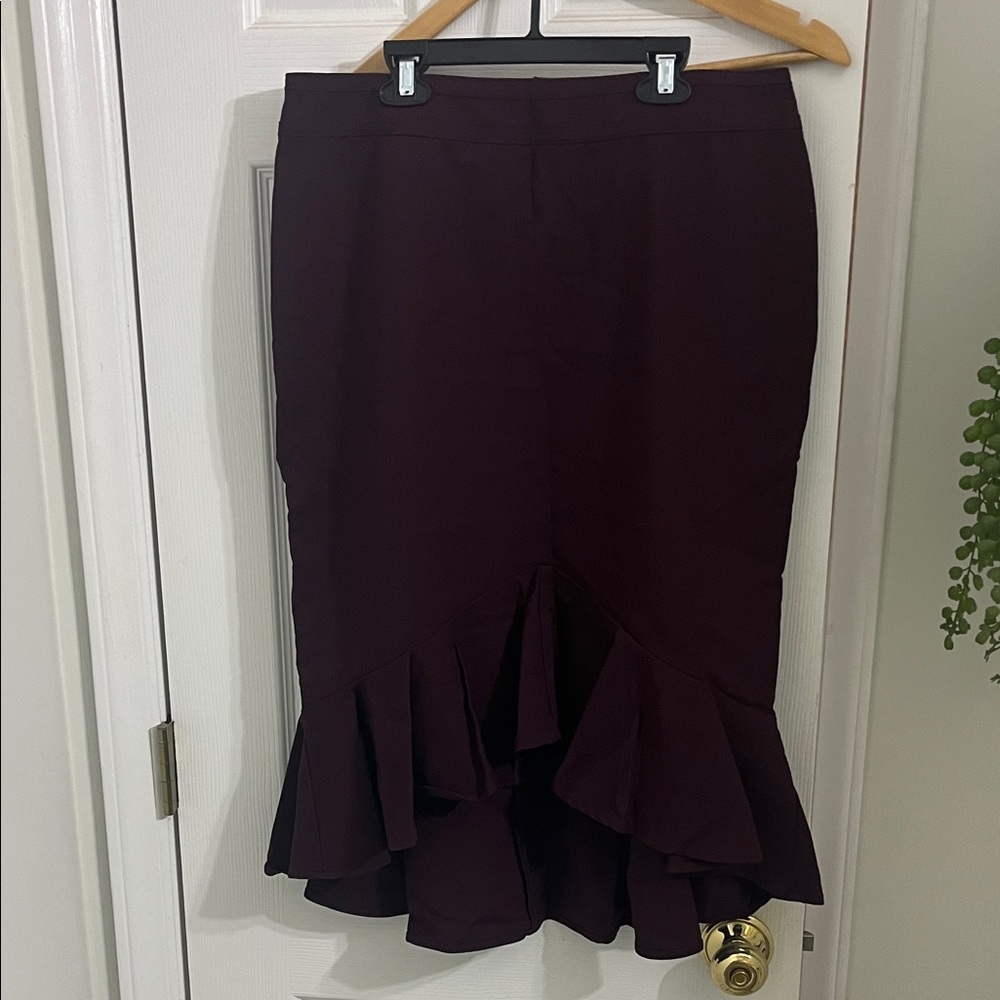 New York & Company Dark Purple Ruffle Pencil Skirt